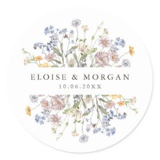 Colorful Spring Wildflower Meadow Garden Wedding  Classic Round Sticker