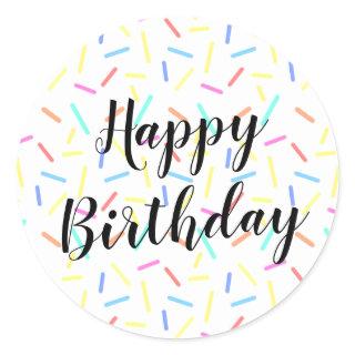 Colorful Sprinkle Confetti Lines Happy Birthday    Classic Round Sticker