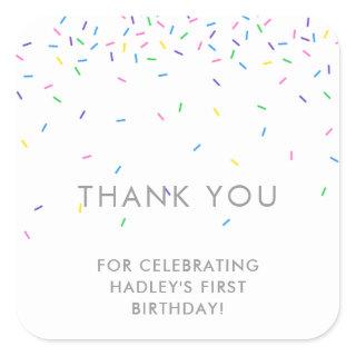 Colorful Sprinkles Birthday Party Thank You Square Sticker