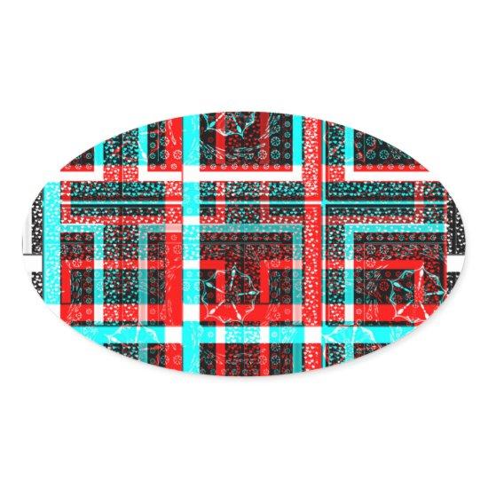 Colorful Square Maze  geometrical checkered patter Oval Sticker
