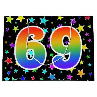 Colorful Stars + Rainbow Pattern "69" Event # Large Gift Bag