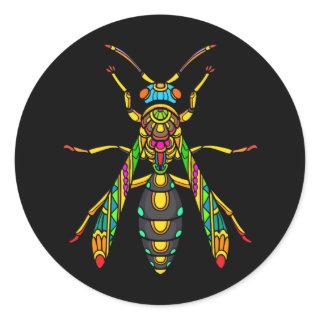 colorful-stinger-bee-mandala-arts-isolated-black-w classic round sticker