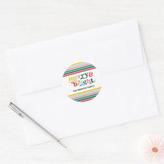 Colorful Stripes Merry & Bright Custom Family Classic Round Sticker