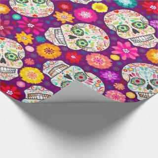 Colorful Sugar Skull and Flower Fiesta Purple Wrap