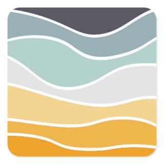 Colorful summery retro style waves square sticker
