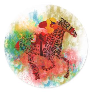 Colorful Thoroughbred in Typography Classic Round Sticker
