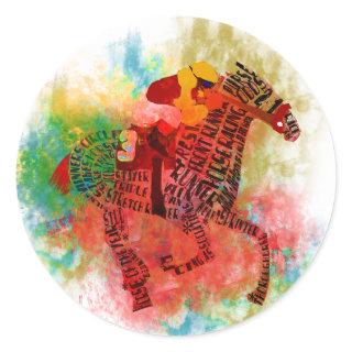 Colorful Thoroughbred in Typography Classic Round Sticker