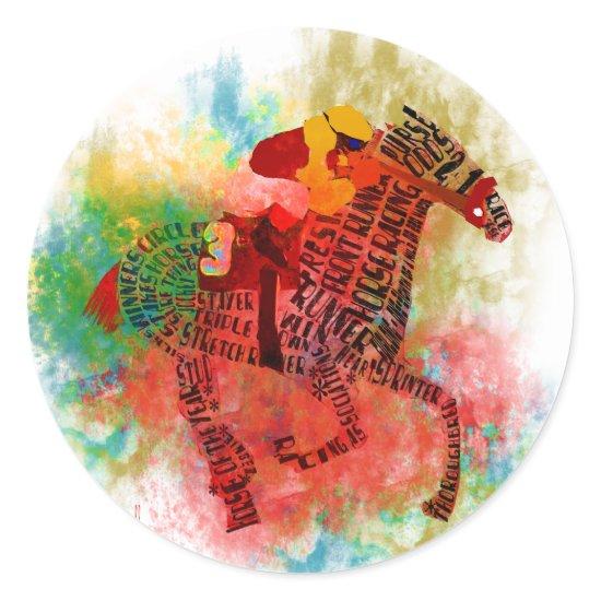 Colorful Thoroughbred in Typography Classic Round Sticker