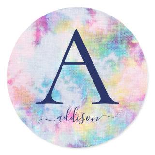 Colorful Tie Dye Girl's Monogram Personalized Classic Round Sticker