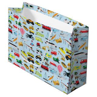 Colorful Transportation & Vehicles Kids Pattern Large Gift Bag