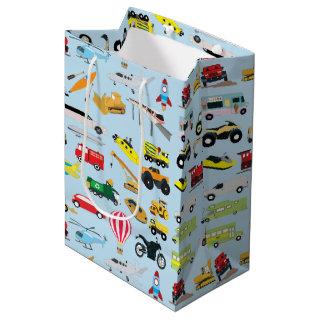 Colorful Transportation & Vehicles Kids Pattern Medium Gift Bag