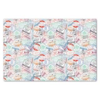 Colorful Travel Stamps or Postage Marks Pattern Tissue Paper
