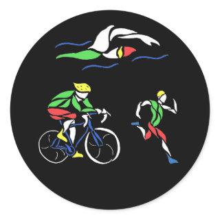 Colorful Triathlon Design Classic Round Sticker