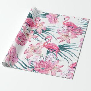 Colorful tropical flowers and birds seamless patte