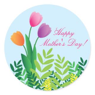 Colorful Tulips, Happy Mother's Day Classic Round Sticker