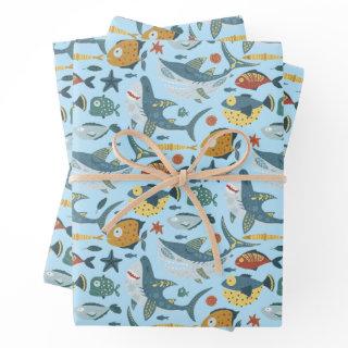 Colorful Under The Sea Shark Ocean Blue Pattern  Sheets