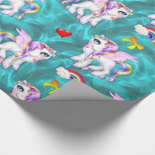 Colorful Unicorns on Aqua Silk