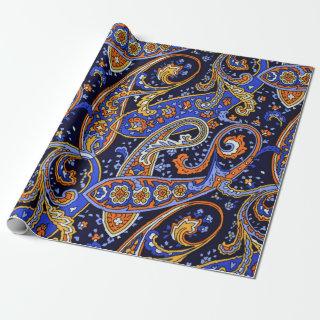 Colorful VIntage Blue and Orange Paisley Pattern