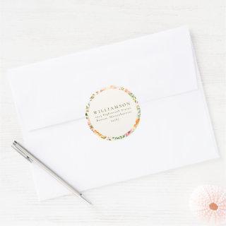 Colorful Watercolor Floral Wedding Return Address Classic Round Sticker