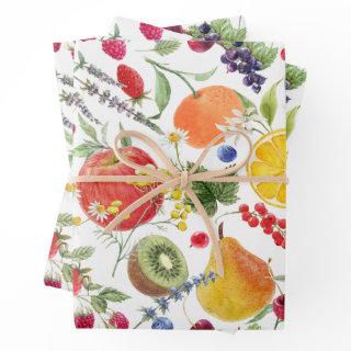 Colorful Watercolor Fruit and Herb Pattern  Sheets