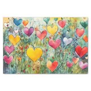 Colorful Watercolor Hearts Tissue Paper