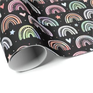 Colorful Watercolor Rainbow arch pattern on black
