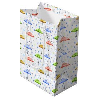 Colorful Watercolor Umbrellas and Rain Drops Fall Medium Gift Bag