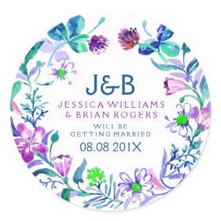 Colorful Watercolors Floral Wreath Classic Round Sticker