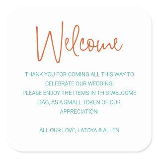 Colorful Wedding Welcome Gift Bag Basket Square Sticker