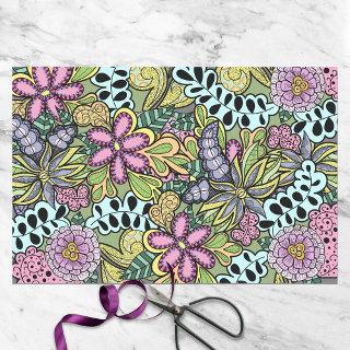 Colorful Whimsical Flowers and Leaves Botanical Tissue Paper