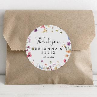 Colorful Wild Floral Thank You Wedding Favor Classic Round Sticker