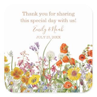 Colorful Wild Flowers Country Wedding Square Sticker