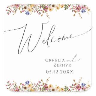 Colorful Wildflower | Meadow Wedding Welcome Square Sticker