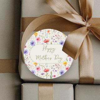 Colorful Wildflowers Green Happy Mother's Day Classic Round Sticker
