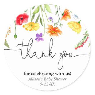 Colorful wildflowers spring thank you stickers