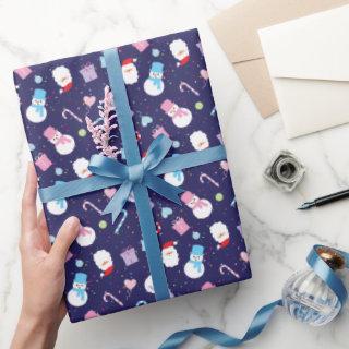 Colorful Winter Snowman Christmas Santa Pattern