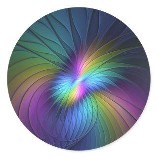 Colorful With Blue Modern Abstract Fractal Art Classic Round Sticker