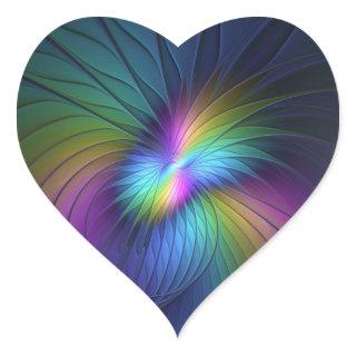 Colorful With Blue Modern Abstract Fractal Art Heart Sticker