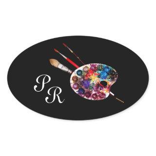 COLOUR PALETTE ,Black Monogram Oval Sticker