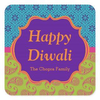 Colourful Indian Pattern Diwali Party Favour Square Sticker