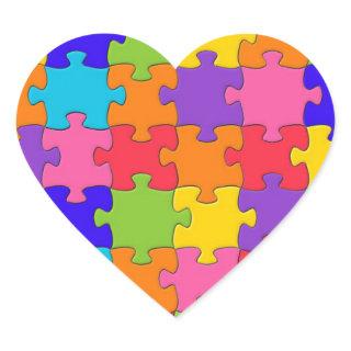 Colourful Jigsaw Puzzle Pattern Heart Sticker