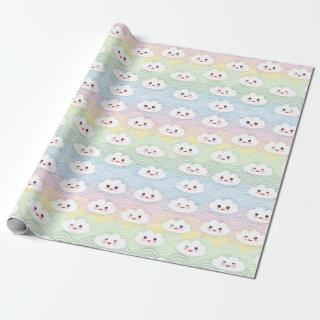 Colourful Pastel Waves Kawaii Clouds Pattern