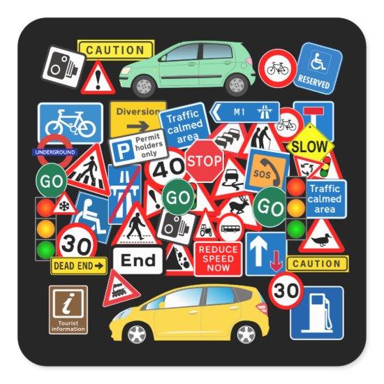 Colourful Road Signs Square Sticker