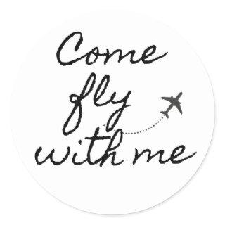 Come fly with me black/white minimalist sticker