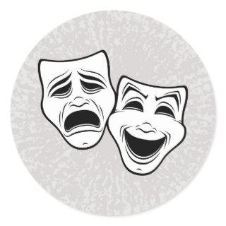 Comedy And Tragedy Theater Masks Black Line Classic Round Sticker