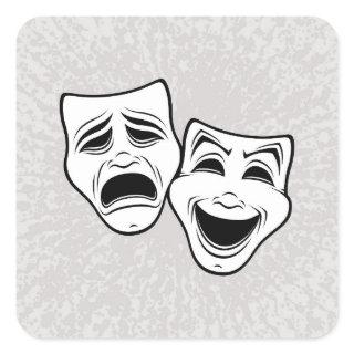 Comedy And Tragedy Theater Masks Black Line Square Sticker