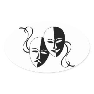 Comedy and Tragedy Theatre Masks/Faces Oval Sticker