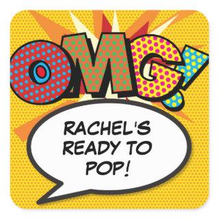 Comic Book OMG Baby Shower Sprinkle Square Sticker