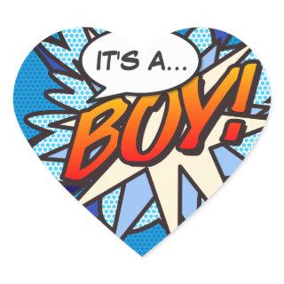 Comic Book Pop Art IT'S A BOY Gender Reveal Heart Sticker