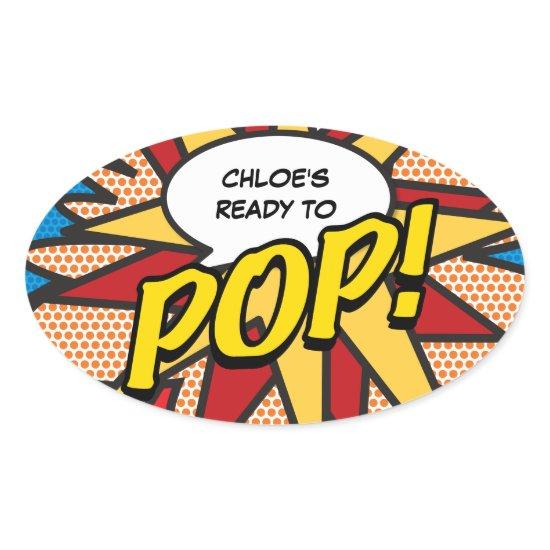 Comic Book Ready to POP! Baby Shower Sprinkle Oval Sticker